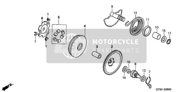 Honda PK50M 1999 Rijden Gezicht/Trap Starter Spindel voor een 1999 Honda PK50M